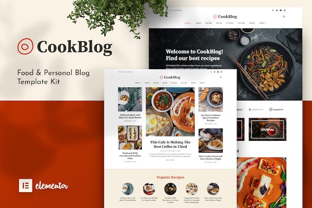 CookBlog \\u2013 Food & Personal Blog Elementor Template Kit