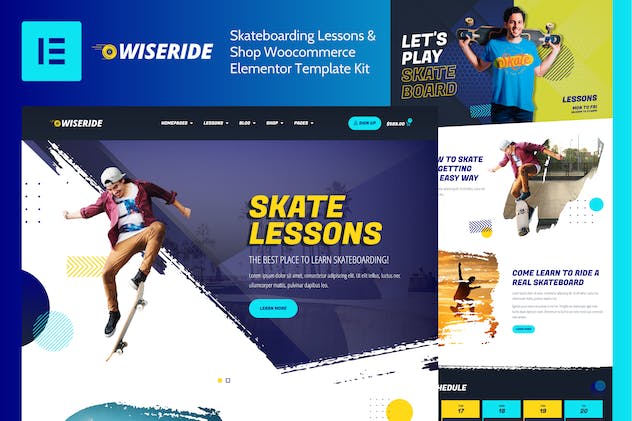 WiseRide – Skateboarding Lessons & Shop Woocommerce Elementor Template Kit